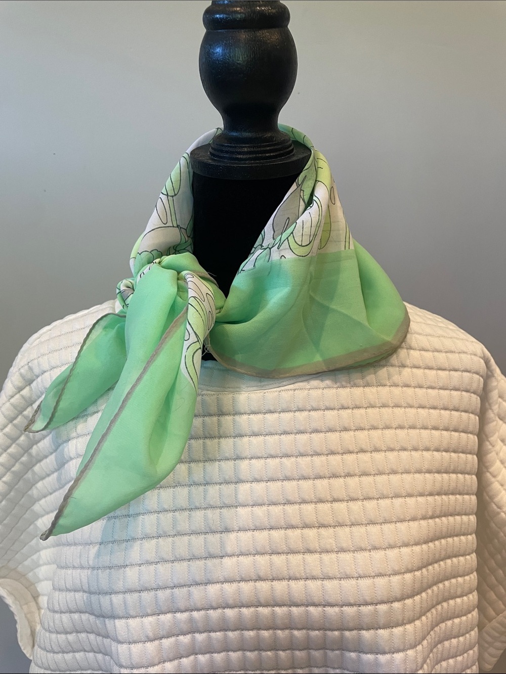 Light Green Floral  Neck Scarf vintage like new